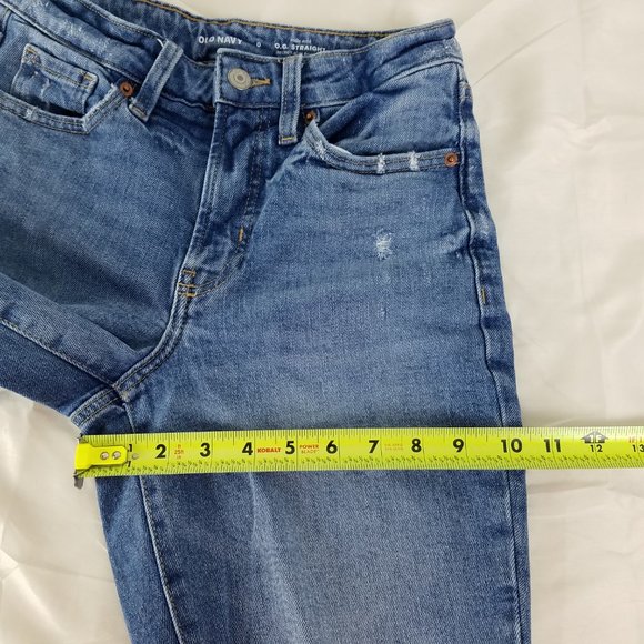 Old Navy Jeans Womens Size 0 High Rise O.G. Straight Leg Destroyed Blue Denim - Picture 5 of 14